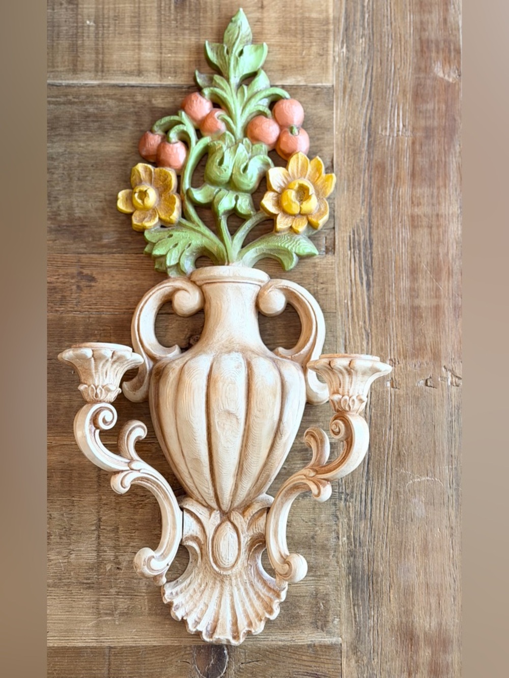 Vintage 1965 Homco Plastic Double Candle Holder.  Flower Sconce |